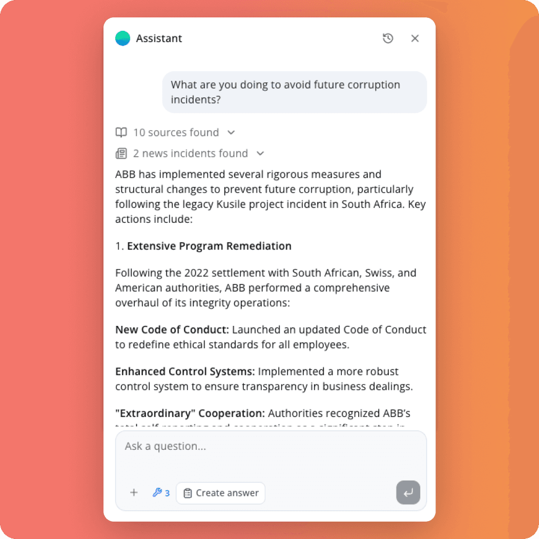Query your supplier digital twin maintained by due diligence agents